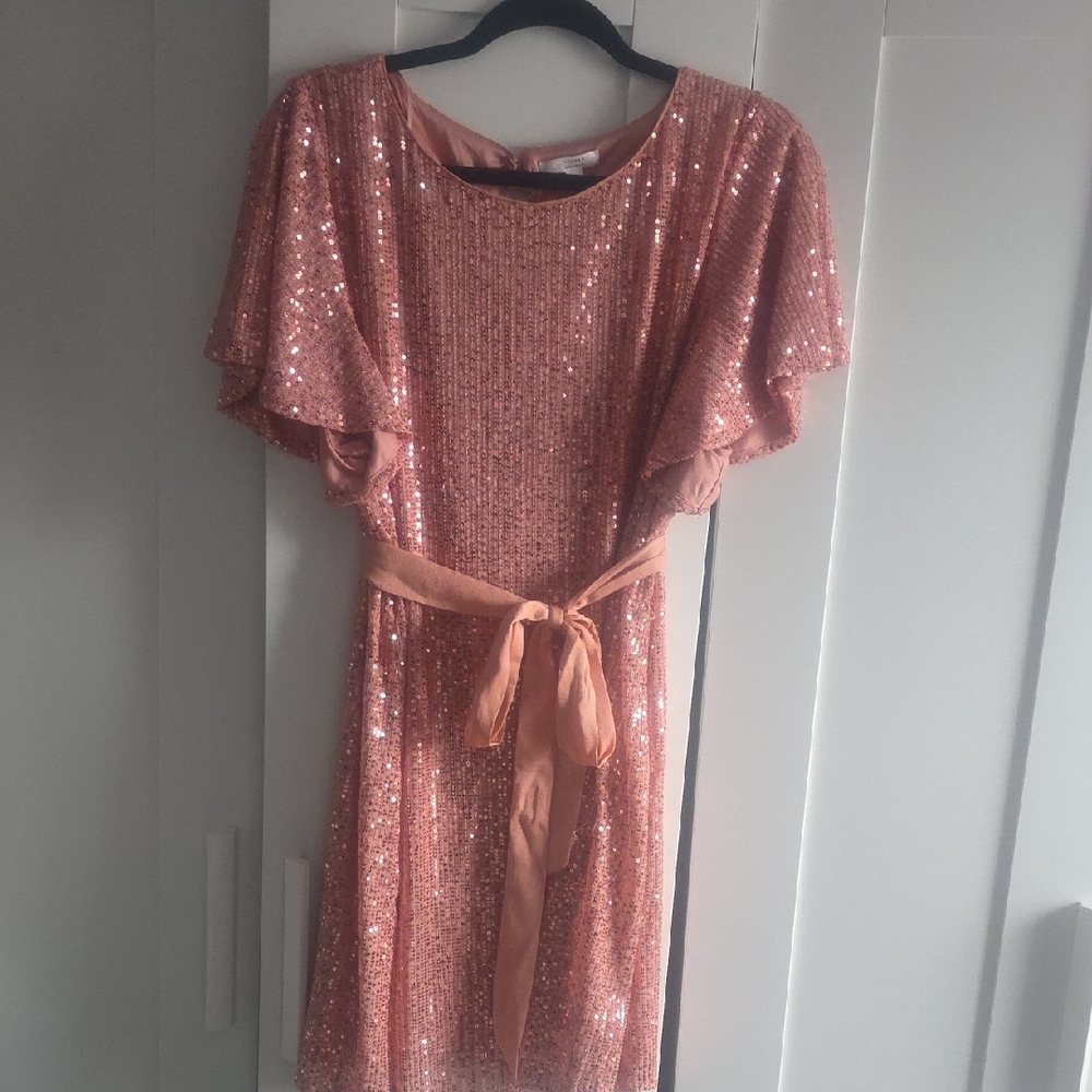 Sparkling Pink Sequin Dress with Belt